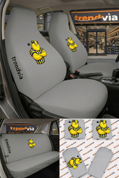 trivexa Canary Logo Car Seat Cover Front and Rear Set – Combed Cotton Lycra U...