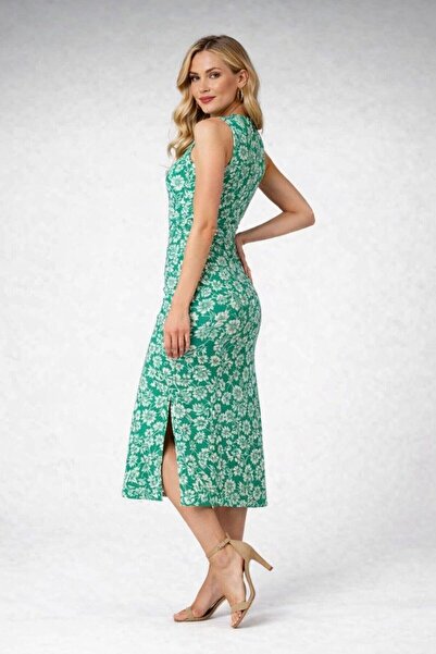 chize Αμάνικο φόρεμα με φλοράλ σχέδια και λεπτομέρεια με σχισμή και κορδόνι