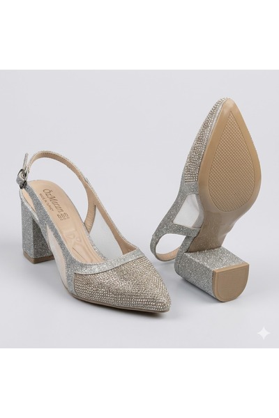 KİNDEP (Özmaçan) Women's Evening Dress Shoes with Drop Stone Detail, Closed T...