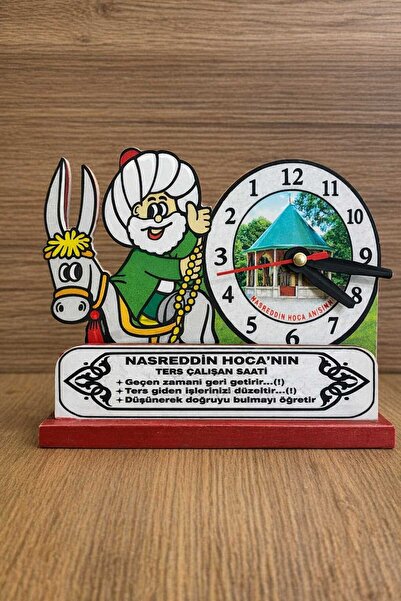 GÖZDEM BİJUTERİ Nasreddin Hoca Ters Çalışan Saatli Masa Üstü Kalemlik