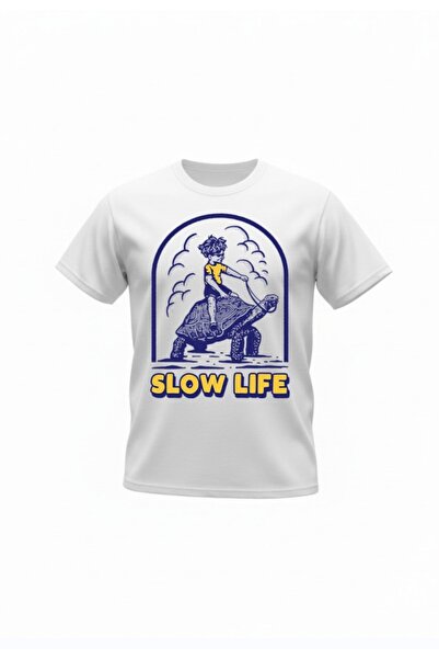 URBANTRENDSTORE Unisex Slow Life Turtle Oversize Fit Άνετο φαρδύ μπλουζάκι ca...
