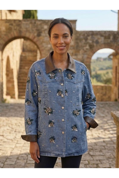 Rabiossa Luna Taş İşlemeli Denim Ceket