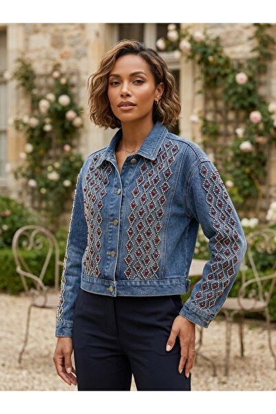 Rabiossa Kadın Taş İşlemeli Denim Ceket