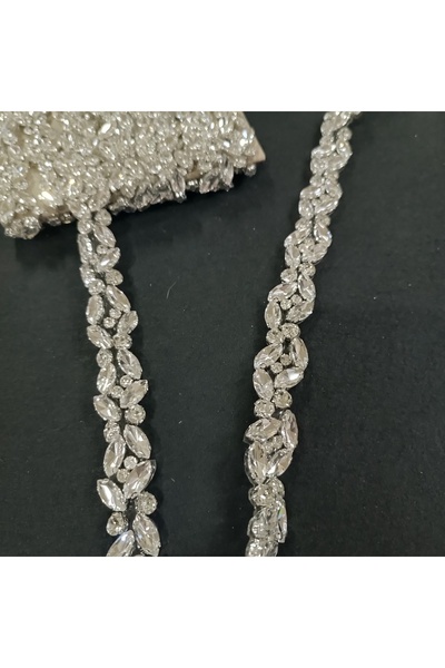 Leylak Store Kristal Taşlı Ütüyle Yapışan Aplik Şerit Abiye 50cm
