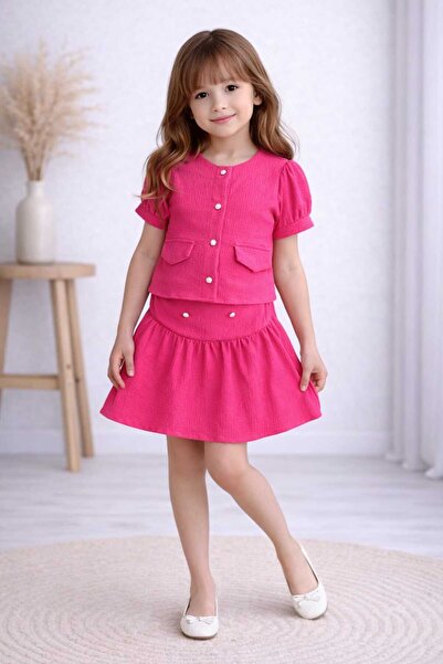 Burçak Butik Κοριτσίστικο καλοκαιρινό σετ με φούστα και μπλούζα από μουσελίνα...