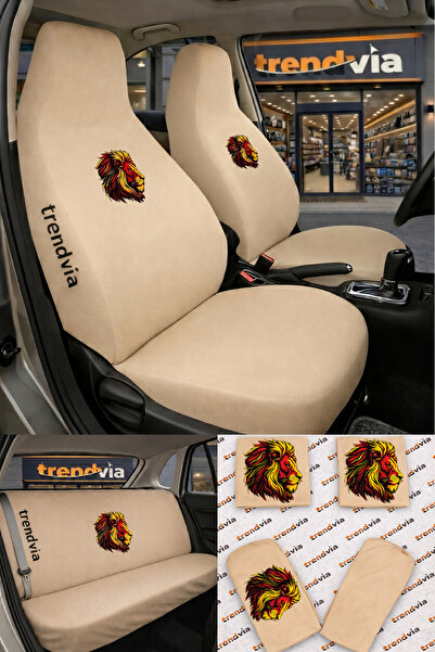trivexa Lion Logo Car Seat Cover Front and Rear Set – Combed Cotton Lycra Uni...