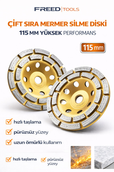 FREED TOOLS 115 mm Çift Sıra Mermer Silme Diski Beton Taşlama Diski Elmas Taş...