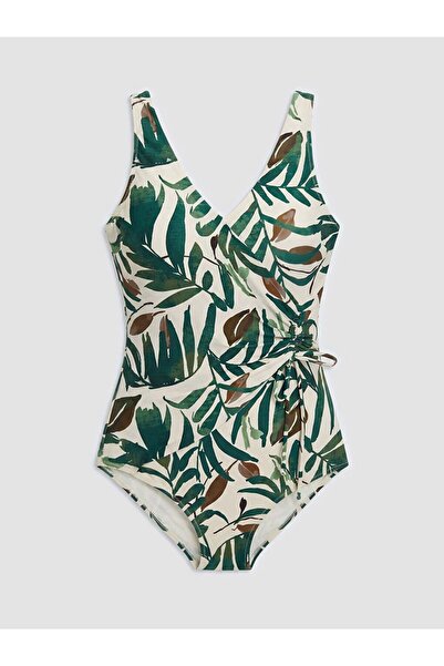 LC Waikiki Lcw Dream Green V-Neck Floral Women's Swimsuit