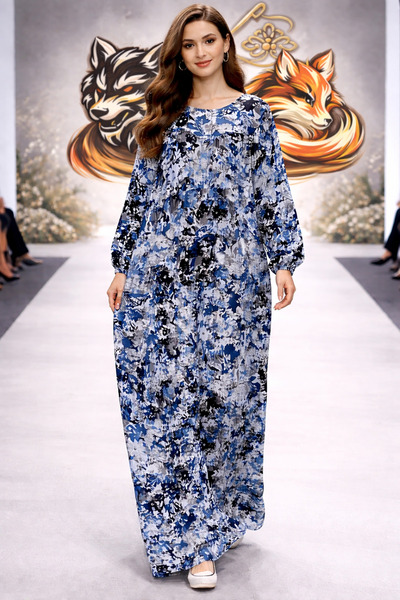 hoaryage Robadan μακρυμάνικο 100% βισκόζη λουλουδάτο φόρεμα μαμάς, φόρεμα προ...