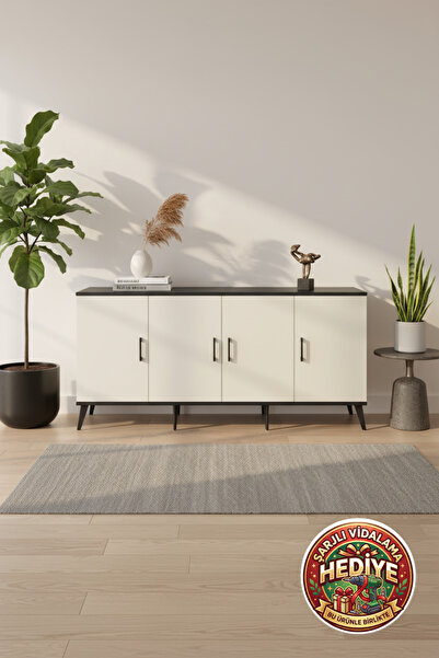 mobihobi Silva Antrasit-Aytaşı/Çam 3 Raflı 4 Kapaklı Konsol 176x30x83