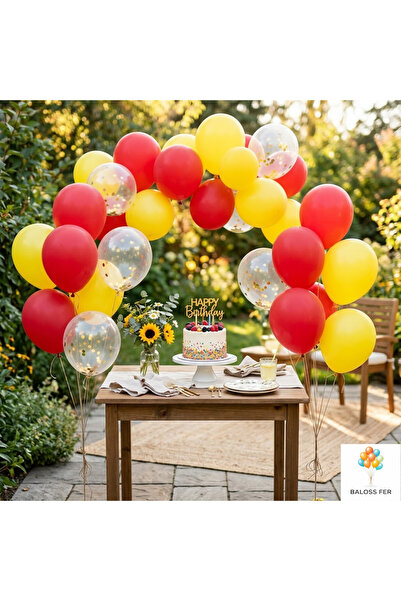 baloss fer Doğum Günü Parti Süsleri Balon Seti 20 Parça Kırmızı Sarı Gold Kon...
