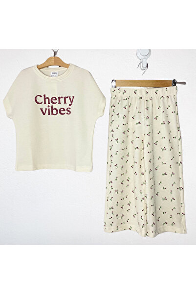 NOBLEKIDS Girl's Printed Waffle Fabric T-Shirt and Pants Set