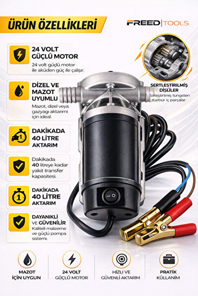 FREED TOOLS 24v Bakır 600w Kendinden Emişli Paslanmaz Gövde Taşınabilir Yakıt...