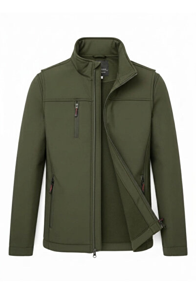 H&A İSTANBUL Ανδρικό παλτό Softshell χακί, αδιάβροχο και αντιανεμικό, με εσωτ...