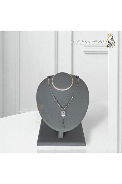 Generic عقد فضي بحجر مربع متدلي - فضي