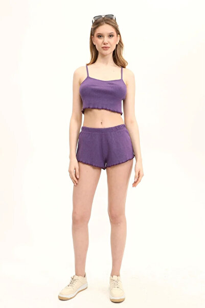 MODANI SEÇ Women's Purple Shorts Crop Top Set