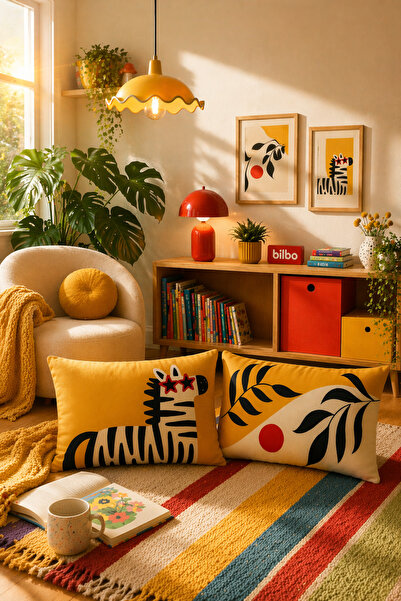 SasoHome Αφηρημένο σχέδιο ζέβρας και φύλλων, ενεργειακό και κομψό ντεκόρ σαλο...