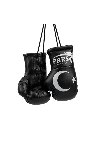 Pars Türk Bayraklı Boks Eldivenli Araba Süsü Anahtarlık Maskot Boks Eldiveni Çift-Siyah