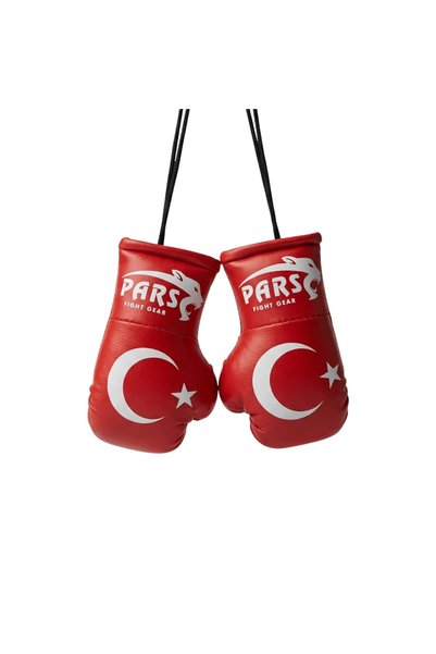 Pars Türk Bayraklı Boks Eldivenli Araba Süsü Anahtarlık Maskot Boks Eldiveni Çift-Kırmızı