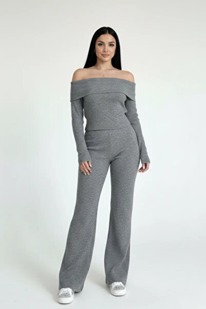 MODANI SEÇ Women's Madonna Collar Gray Bottom Top Set