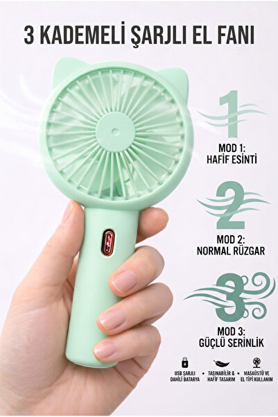 Soft Kare 3 Modlu Şarjlı Mini El Fanı Taşınabilir Masaüstü Vantilatör 3 Kadem...
