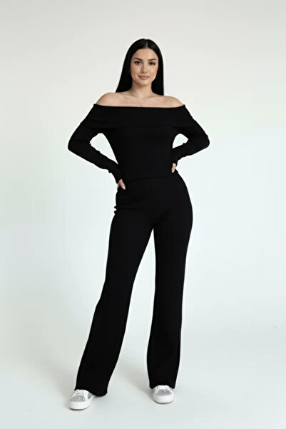 MODANI SEÇ Women's Madonna Collar Black Top and Bottom Set