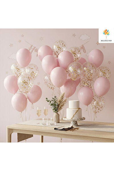 baloss fer Baby Shower Doğum Günü Süsleri Balon Seti 20 Parça Pembe Gold Konf...