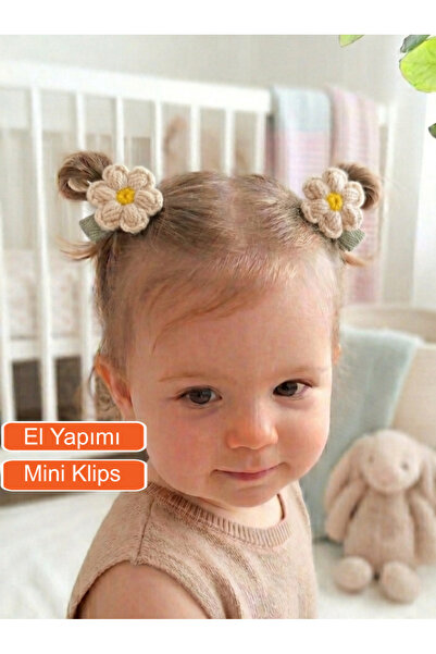 Miccolatte Kız Bebek Örgü Papatya Toka 2'li - Mini Klips Bebek Saç Tokası (3....