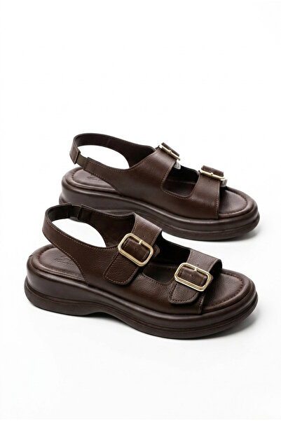 GİAMGİA STORE Γυναικεία άνετα καθημερινά σανδάλια σε καφέ χρώμα με δύο λουράκ...