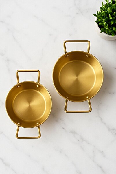 Senin Dükkanın 2'li Gold Çelik Sunumluk 10 cm & 12 Cm