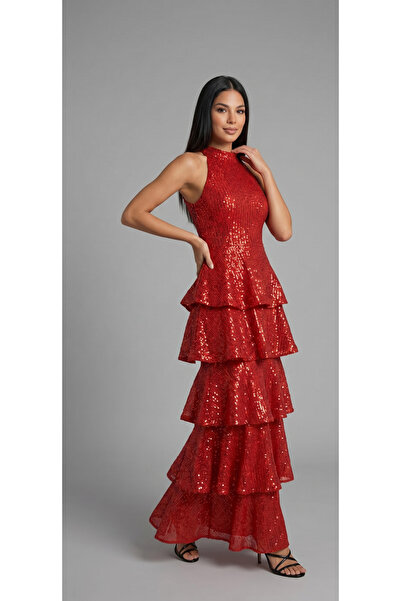 Elif Naz Moda Evi uzun katlı volanlı elbise