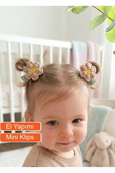 Miccolatte Kız Bebek Örgü Papatya Toka 2'li - Mini Klips Bebek Saç Tokası (3....
