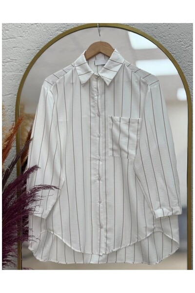 ÇİZGİ Modal çizgili oversize gömlek
