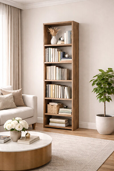HomeTasarım Modern Ahşap Kitaplık 5 Raflı Çok Amaçlı Raf Ünitesi