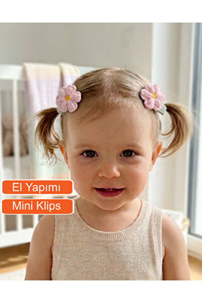 Miccolatte Kız Bebek Örgü Papatya Toka 2'li - Mini Klips Bebek Saç Tokası (3....
