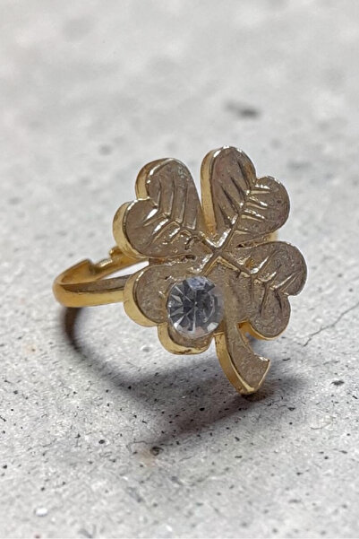 Burjalo Zirkon Taşlı Dört Yapraklı Yonca Figürlü Gold Renk Kadın Bijuteri Yüzük