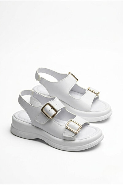 GİAMGİA STORE Γυναικεία λευκά πέδιλα με δύο λουράκια και χοντρή σόλα, άνετα γ...