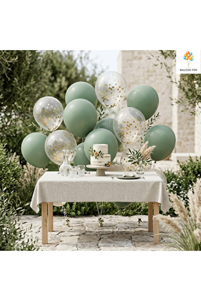 baloss fer Engagement Ornaments Balloon Set 20 Pieces Eucalyptus Gold Confett...