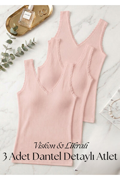 QKK Γυναικείο εσώρουχο 3 τεμαχίων με δαντέλα και λεπτομέρειες από βισκόζη λύκ...