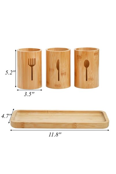 Senin Dükkanın 3-Piece Decorative Bamboo Countertop Luxury Cutlery Holder - Organizer
