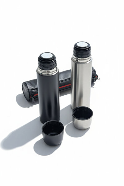VİBEFLASK 500 ml 2'li Termos Seti - 304 Paslanmaz Çelik - Siyah & Gri Özel Ta...