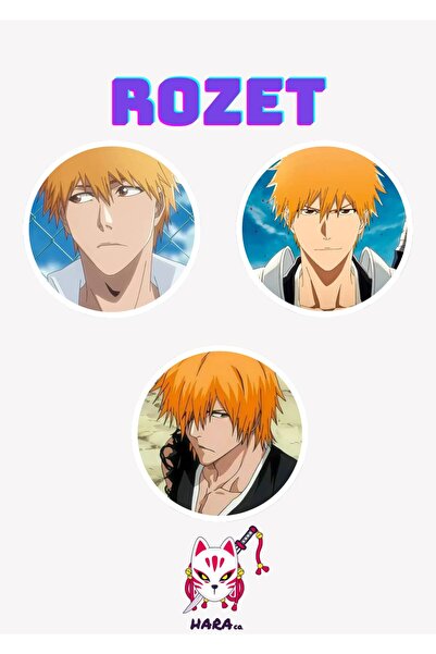 Hara Company Bleach Animesi Ichigo Kurosaki Anime Animasyon Rozet Seti 3’lü