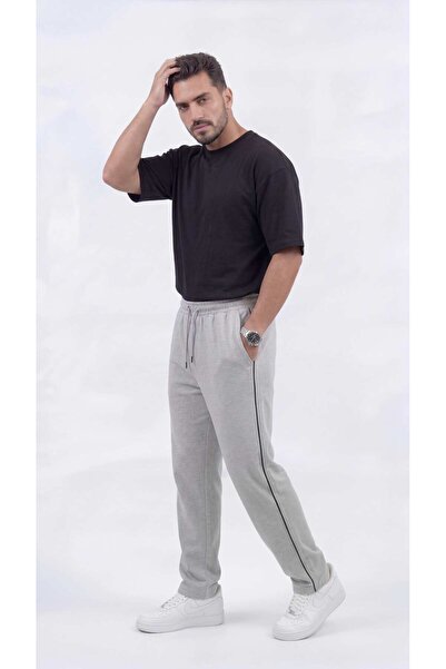 zazzia Men's Comfortable Fit Baggy Wide-Leg Sweatpants with Side Piping