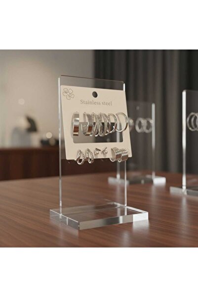 bacoss group TAŞLI İNCİLİ 6 'LI ÇELİK KÜPE SETİ- STAINLESS STEEL-( BC-1286 )