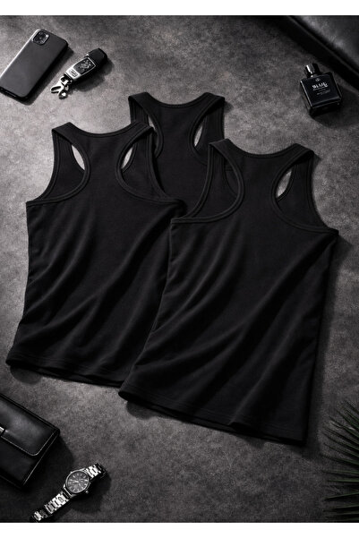 QKK Men's 3-Pack Black Lycra Cotton Rambo Undershirts - Athlete Cut Premium U...