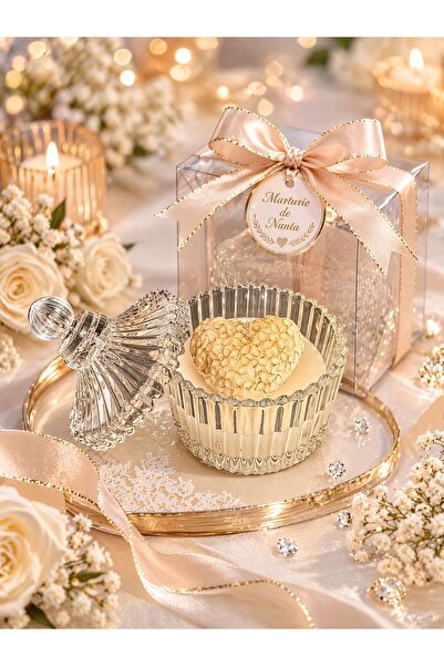 OEM Σετ 5 πιστοποιητικών γάμου/βάπτισης σε γυάλινο κουτί, από φυσικό κερί σόγ...