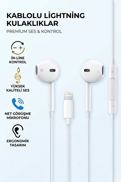 Ouptec Lightning Kablolu Kulaklık Mikrofonlu iPhone Uyumlu Stereo Kulak İçi K...