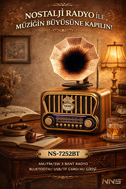 TeknolojiSA NS-7251BT Gramofon Görünümlü Nostaljik Bluetooth Hoparlör | Retro...