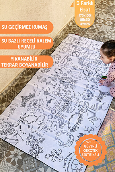 GIMOSA Kids Su Geçirmez Yıkanabilir Boyama Örtüsü, 3 Farklı Ebatta, Eğitici Ç...