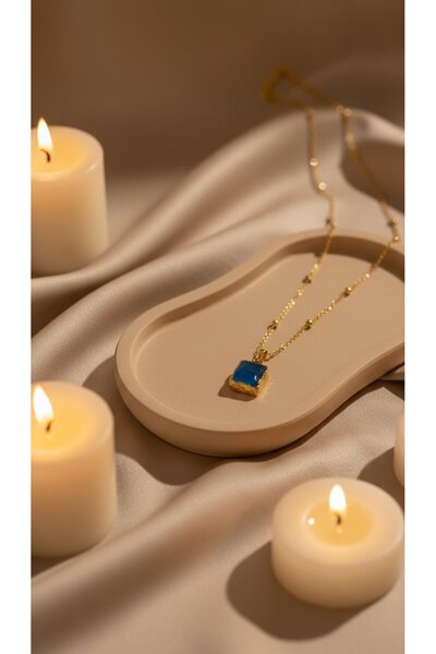 SR Jewelry Box Mavi Doğal Taş Çift Zincir Kolye – Layered Minimal Chic 💙✨